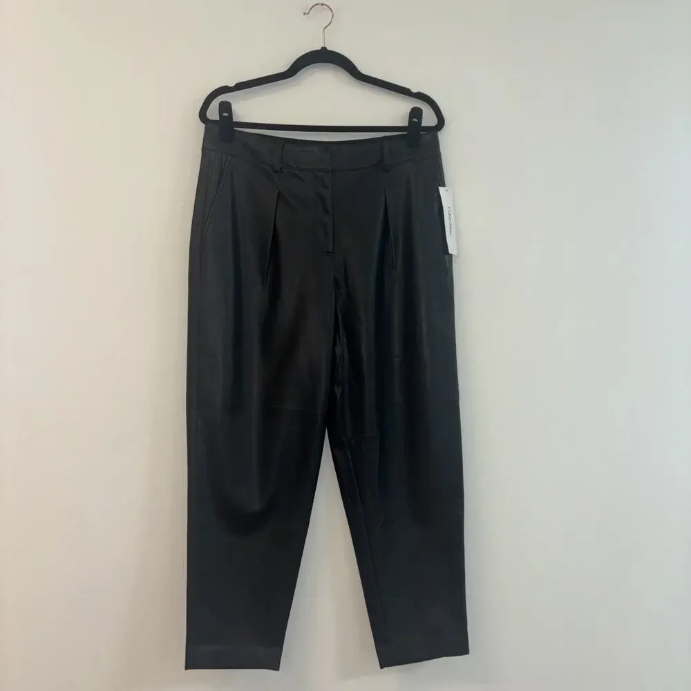 Calvin Faux Leather Pants Women’s Silver Sz 8 Black Goth Emo Cybercore Rock Eco